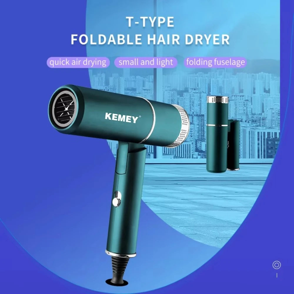 Kemei Professional Powerful Hair Dryer High-Speed Electric Turbine Blow Dryer Negative Lon Hair Care Foldable Blow Dryer KM-9825