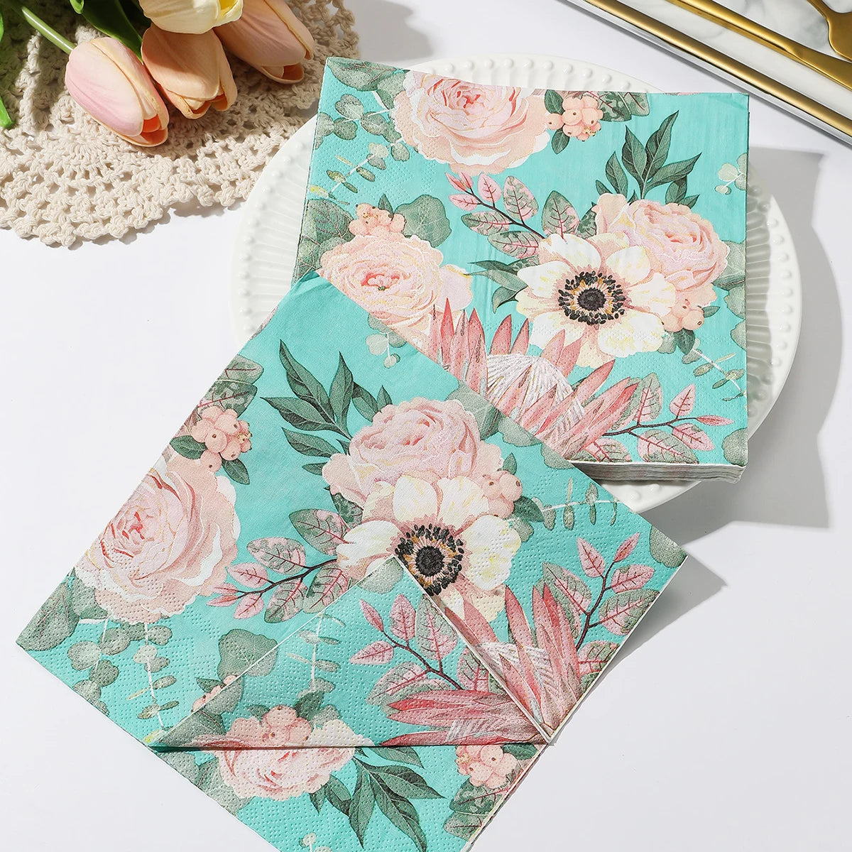 Ins Style Flower Paper Napkins Table Decorations Art Decoupage Napkin Disposable Birthday Party Serviettes