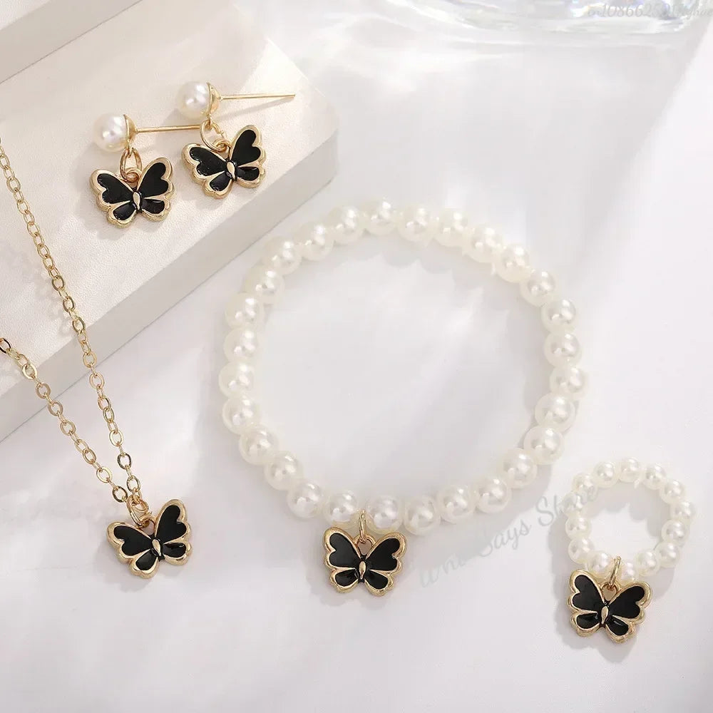 Butterfly Jewelry Sets Crystal Acrylic Romantic Bracelet Ring Necklace Earring Set for Women Wedding Dinner Dress Accessories